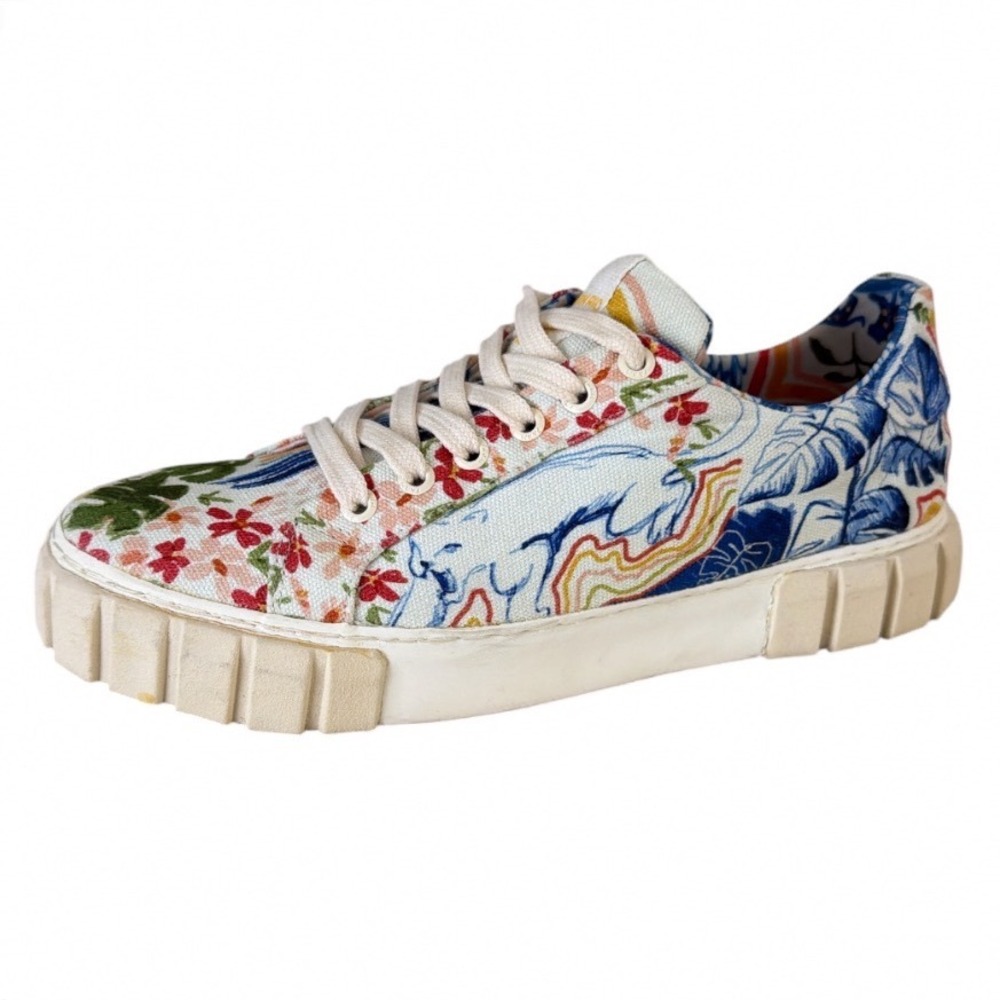 Farm Rio Women Sz 10 Tropical Floral Bird‎ Canvas Platform Sneakers Multicolor